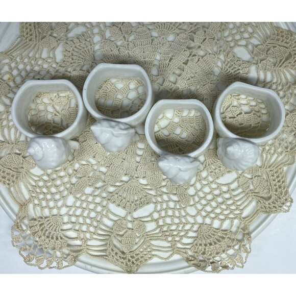 Vintage White Seashell Napkin Rings Set of 4 White Nautical Ocean Conch Shells - Picture 9 of 11